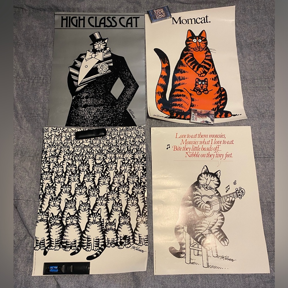 4 Vintage B.Kilban 1977 Cat Posters